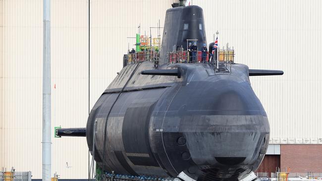 The new fourth Astute-class nuclear-powered submarine, HMS Audacious, outside its indoor ship building complex at BAE Systems, Barrow-in-Furness, UK. Picture: Getty Images.