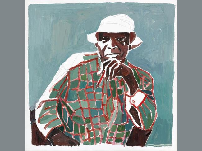 The artwork Adrian Jangala Robertson (paintbrush and hat) by NSW artist Clara Adolphs features Walpiri man Adrian Jangala Robertson, who lives in the Central Western Desert region. An artist himself, he is also a finalist in the 2025 Archibald Prize. Picture: Clara Adolphs, Archibald 2025, Photo: Art Gallery of New South Wales, Jenni Carter