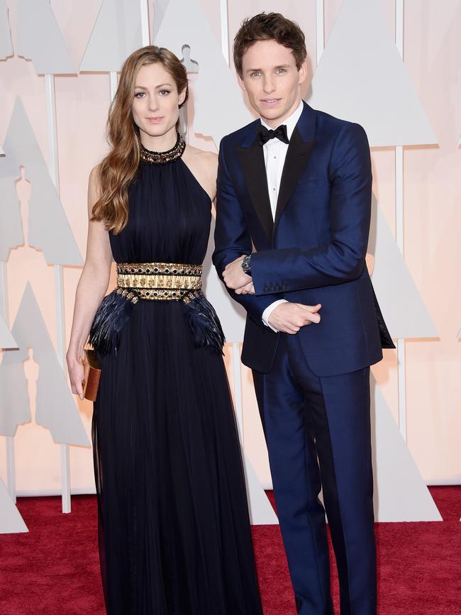 Eddie Redmayne and Hannah Bagshawe at the Oscars 2015 red carpet. Picture: Getty