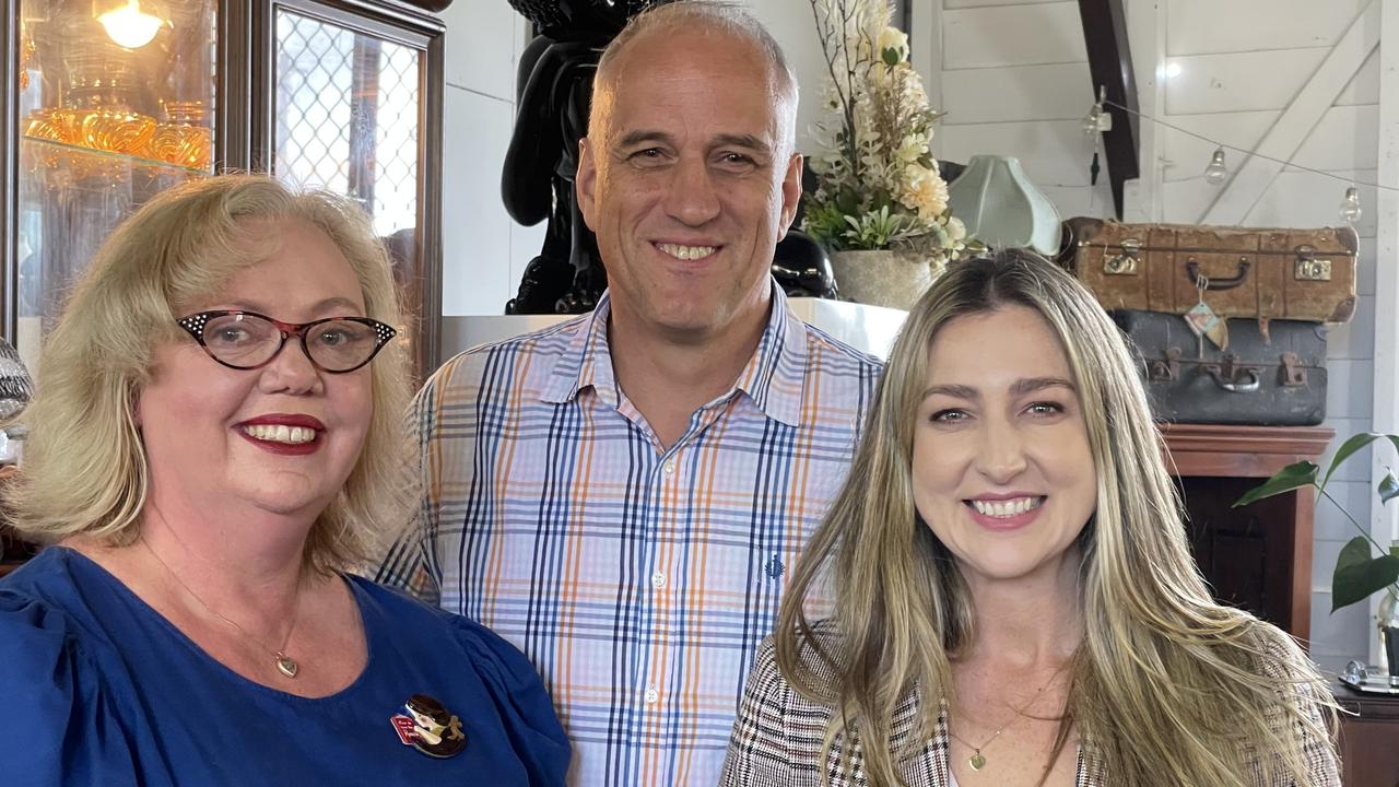 Shadow minister for Youth Justice Laura Gerber and LNP Candidate for Mackay Nigel Dalton met with Mrs Clark to discuss her recent break in. Photo: Fergus Gregg