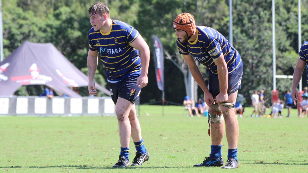 Byron Murphy and Tom Twaddell. Colts 1 club rugby action between Easts and GPS. Saturday April 6, 2024.