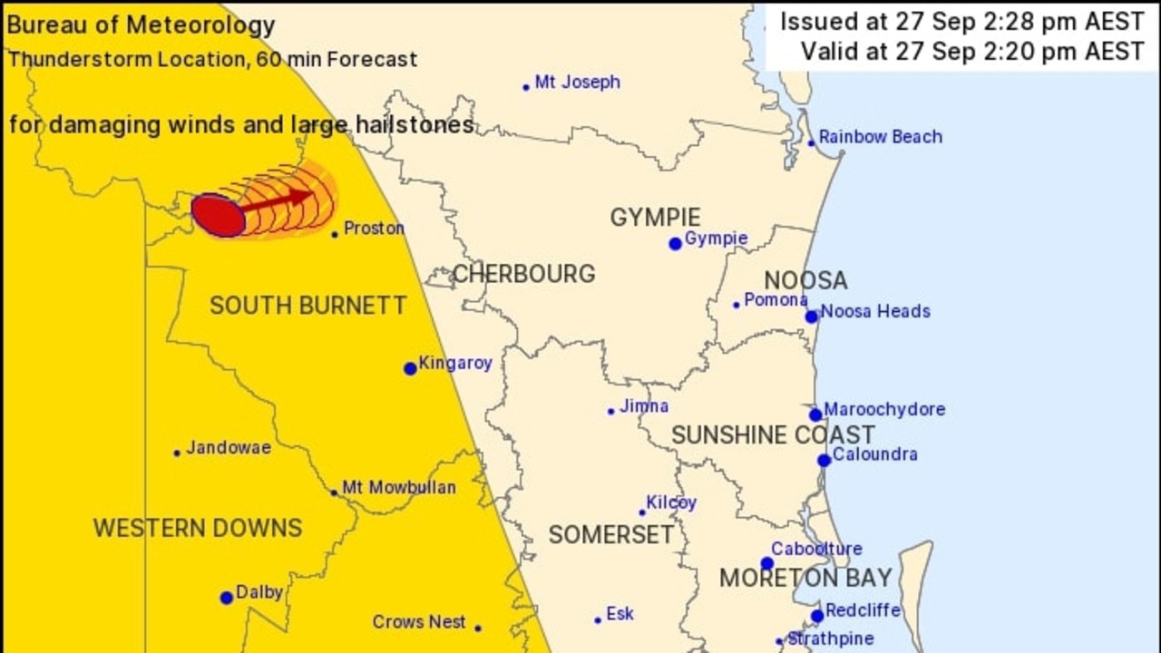 A severe storm warning issued at 2:20pm on 27 September 2022.