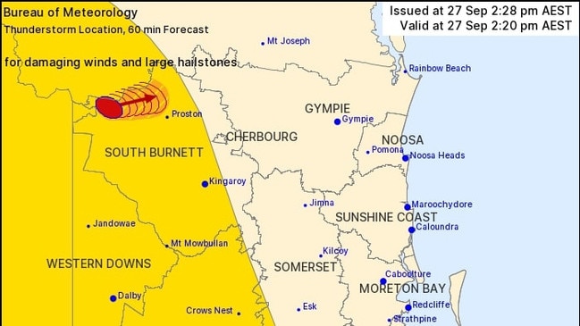 A severe storm warning issued at 2:20pm on 27 September 2022.