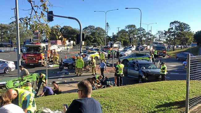 A person has died and two children have been seriously injured in a crash north of Brisbane that witnesses described as the stuff nightmares are made of, with motorists warned to avoid the area. Picture: Moreton Alert