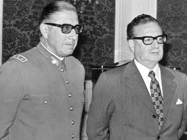 General Augusto Pinochet (left) with Chilean President Salvador Allende in Santiago, Chile, the day Pinochet was named chief of the armed forces, three weeks before the bloody coup.