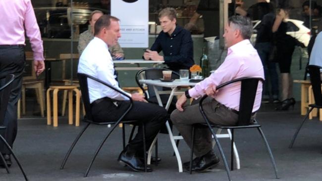 Tony Abbott and Jamie Briggs meet for coffee.