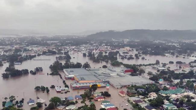 An aerial image of Lismore in February 2022, in which the regional town was under siege by floodwaters. Picture: NCA NewsWire