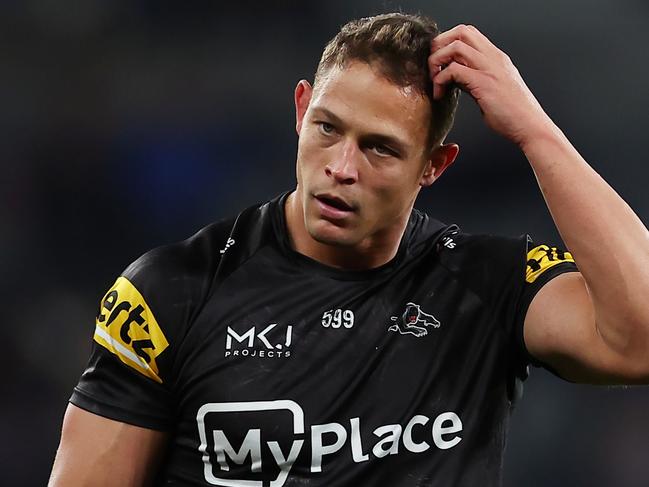 SYDNEY, AUSTRALIA - AUGUST 09: Scott Sorenson of the Panthers warms up prior to the round 23 NRL match between Parramatta Eels and Penrith Panthers at CommBank Stadium, on August 09, 2024, in Sydney, Australia. (Photo by Jeremy Ng/Getty Images)