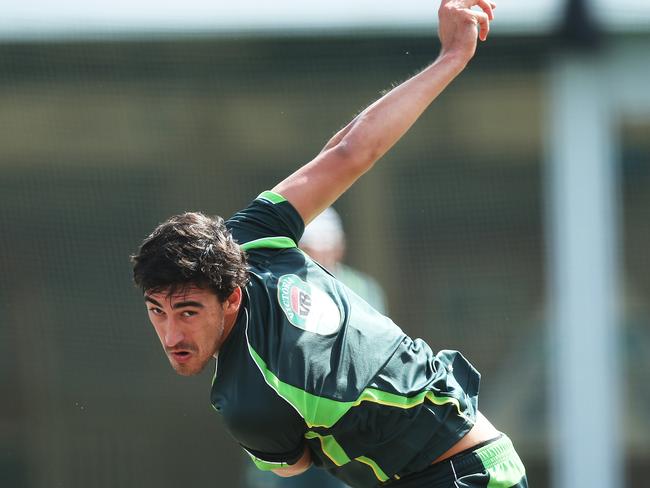 Starc sends one down during training at the SCG.