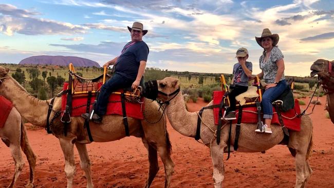 Boyd Sampson, with his sister Natalie and nephew Clay, moments before the ‘traumatising’ camel attack. Picture: Supplied.