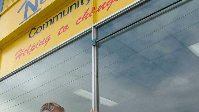 Ted and Marie Pretty outside Neighbours Aid Community Store in Howard Street.