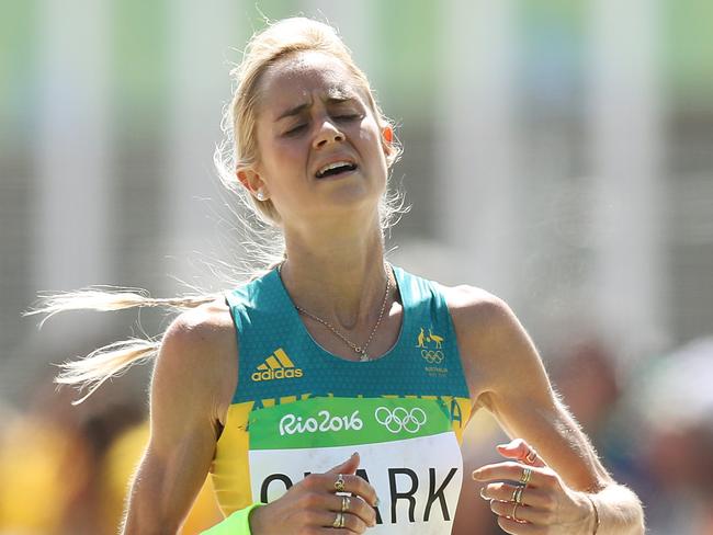 Australia's Milly Clark finishes the Women's Marathon Final at the Rio 2016 Olympic Games. Picture. Brett Costello