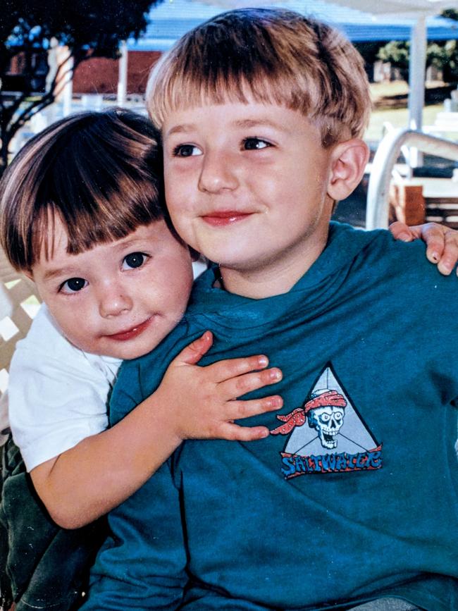 Brett, aged 4, and Kyle, 1, waiting for their mum to finish teaching aerobics at Baulkham Hills in 1996.