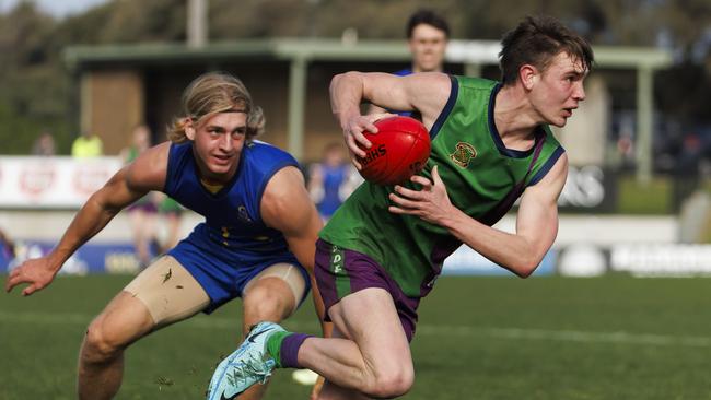 Action from the 2023 Herald Sun Shield Senior Boys Division 1 semi-final between Parade College and Padua College at Trevor Barker Oval. Picture: Luke Hemer / AFL Victoria