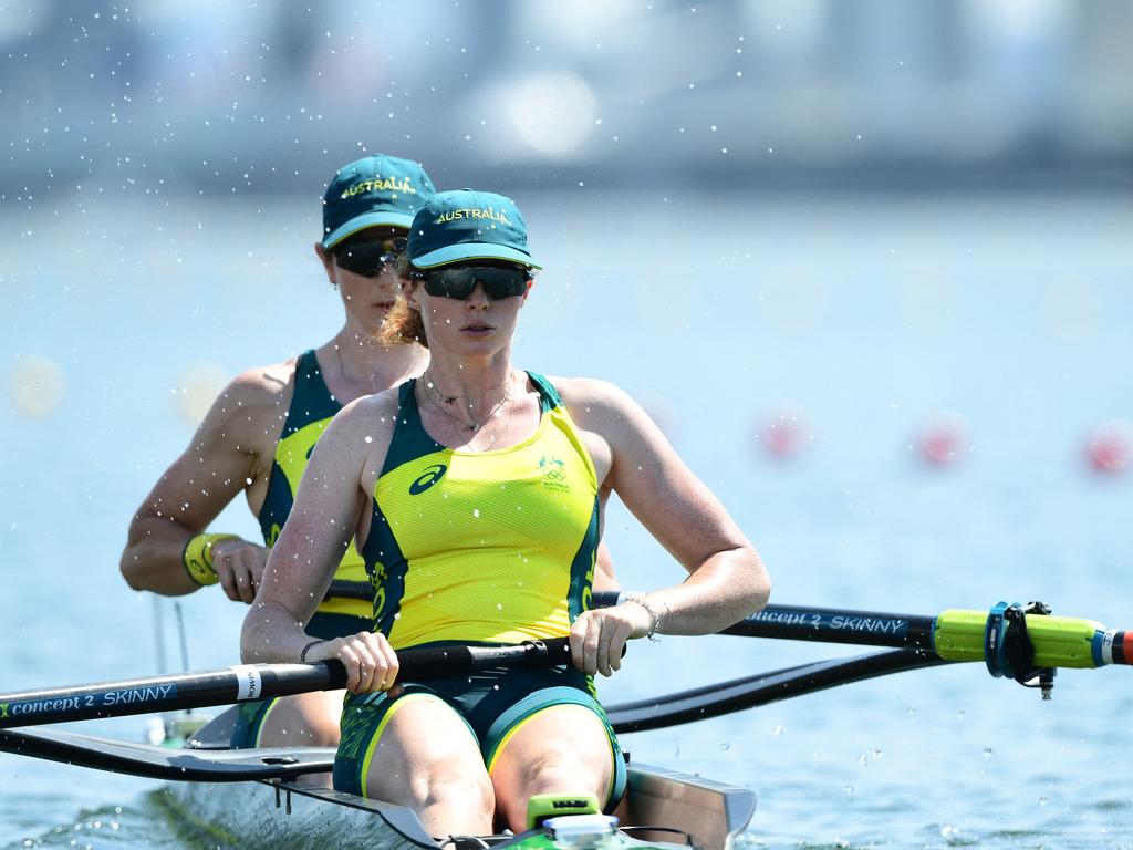 Annabelle Mcintyre and Jessica Morrison in action in the women’s pairs. Picture: Luis Acosta/AFP