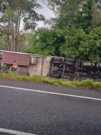 Truck crash Bruce Hwy, Glenwood, Friday April 5, 2024.