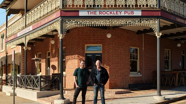 The Rockley Pub’s chef Simon Borghesi and Matt Moran at Moran's country Pub, The Rockley Pub in Rockley NSW. Photo: Steven Woodburn/Supplied