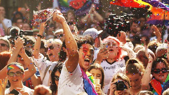 Australians voted for marriage laws to be changed to allow same-sex marriage, with the Yes vote defeating No. Despite the Yes victory, the outcome of Australian Marriage Law Postal Survey was not binding, and the process to change current laws moved to parliament. Picture: Getty 