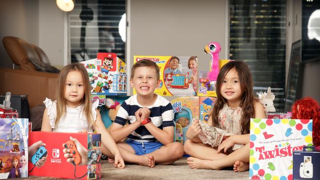 Evelina Sidey (3), Harrison Hafford (5) and Sienna Sidey (5). Picture: Christian Gilles