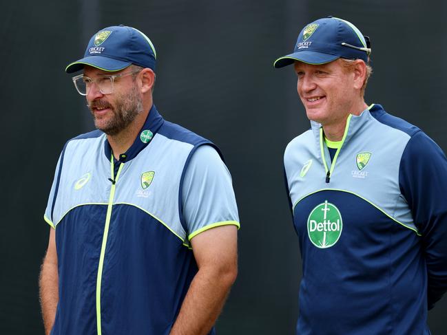 Assistant coach Daniel Vettori with Australian cricket head coach Andrew McDonald. Picture: Getty Images