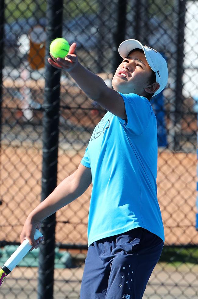 Action from the International Tennis Federation junior tournament at KDV on the Gold Coast. Picture: Tertius Pickard