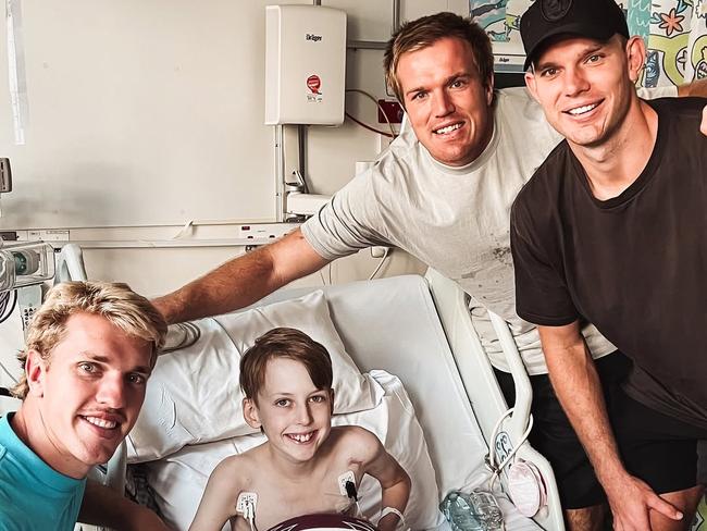 Ben, Jake and Tom Trbojevic visiting Beau Hewitt. Picture: Instagram