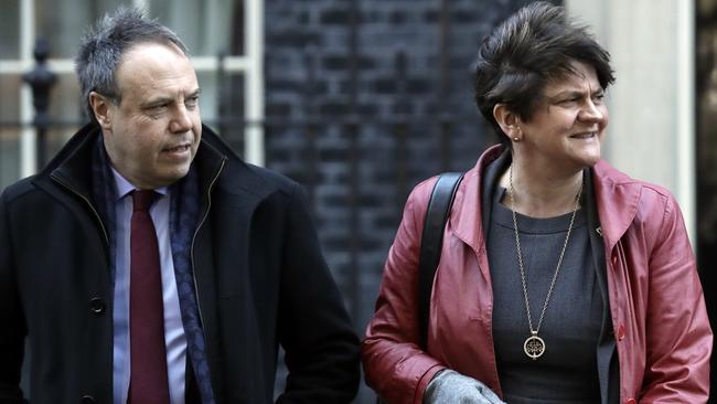 DUP Party leader Arlene Foster and Deputy Leader Nigel Dodds leave No.10 this week. Picture: AP 