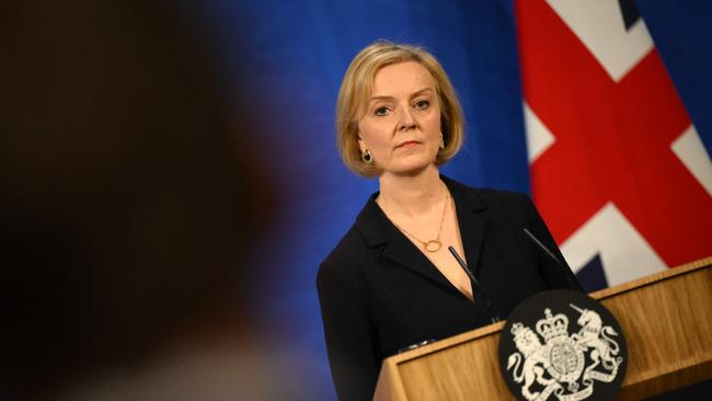 Liz Truss at her press conference in the Downing Street briefing room after the sacking. Picture: Pool / AFP i