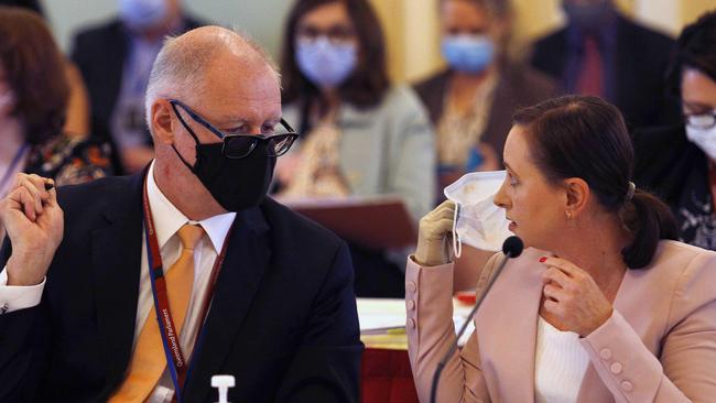 Director General of Queensland Health Dr John Wakefield and Queensland Health Minister Yvette D'Ath. Picture: NCA NewsWire/Tertius Pickard