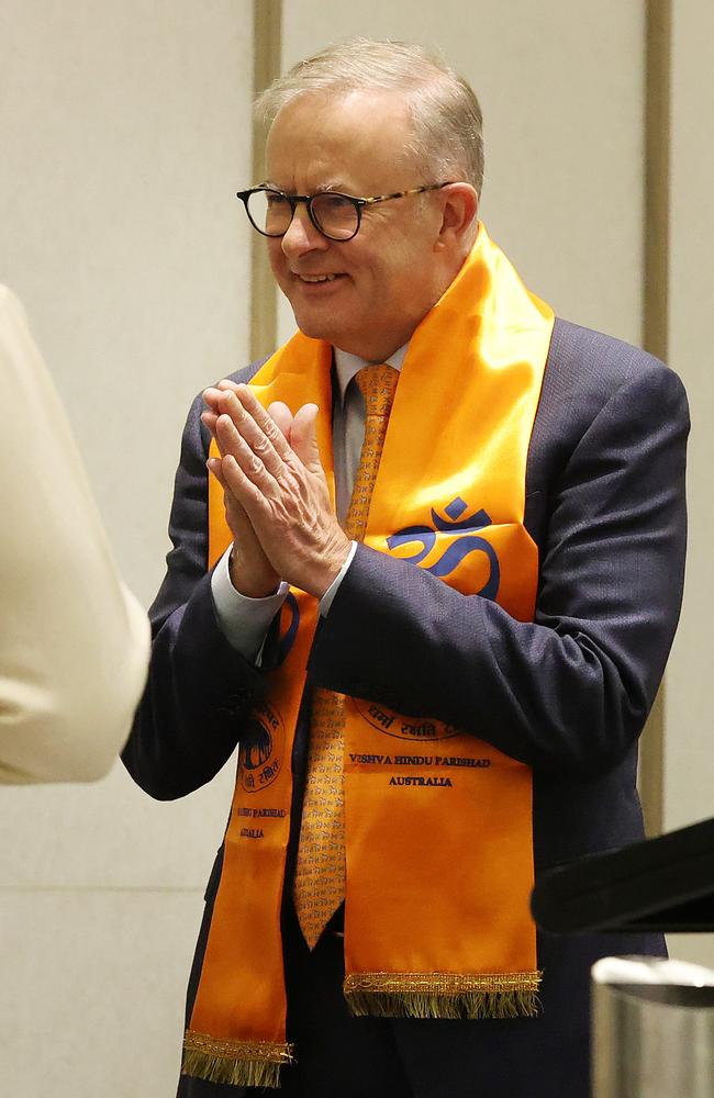 Labor leader Anthony Albanese attends a community dinner with the Hindu Council of Australia, Park Royal Parramatta. Picture: Liam Kidston