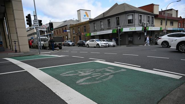 The Hobart City Council has endorsed trial changes to Collins Street including a reduced speed limit and separated bike lane. Picture: Hobart City Council.