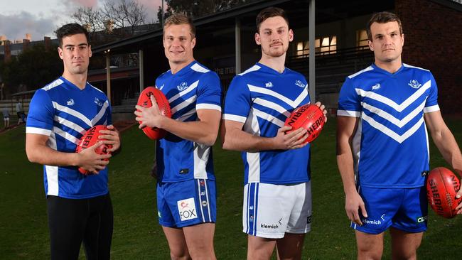 Jock McLeay (second from left) booted four goals against PNU on Saturday. Picture: Keryn Stevens