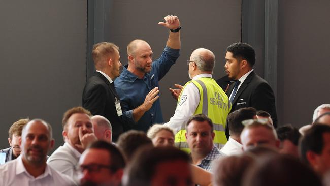 The ruckus during the Queensland Major Contractors Association Breakfast in Brisbane. Picture: Tertius Pickard