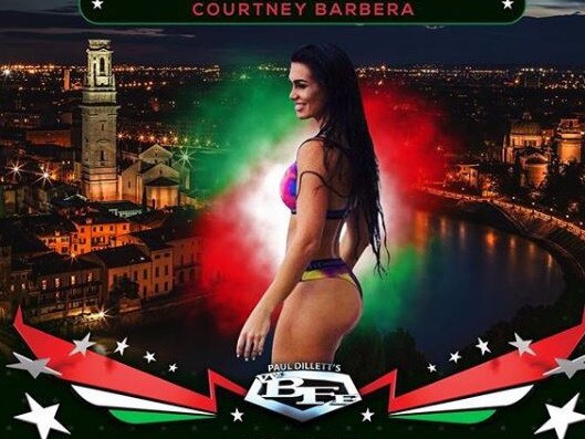 Courtney Barbera as the poster girl for the World Beauty Fitness and Fashion Spectacular in Verona, Italy in December where she placed runner-up in the bikini section. Photo: Supplied