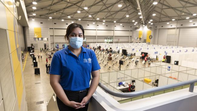 Emele Feao, registered nurse and vaccinator. Picture: Mark Cranitch