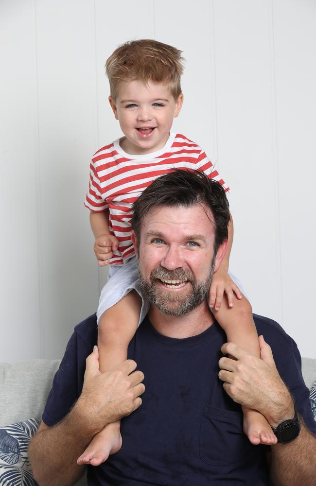 Kip Wightman with son Rafael , 2, at home. Pic Annette Dew