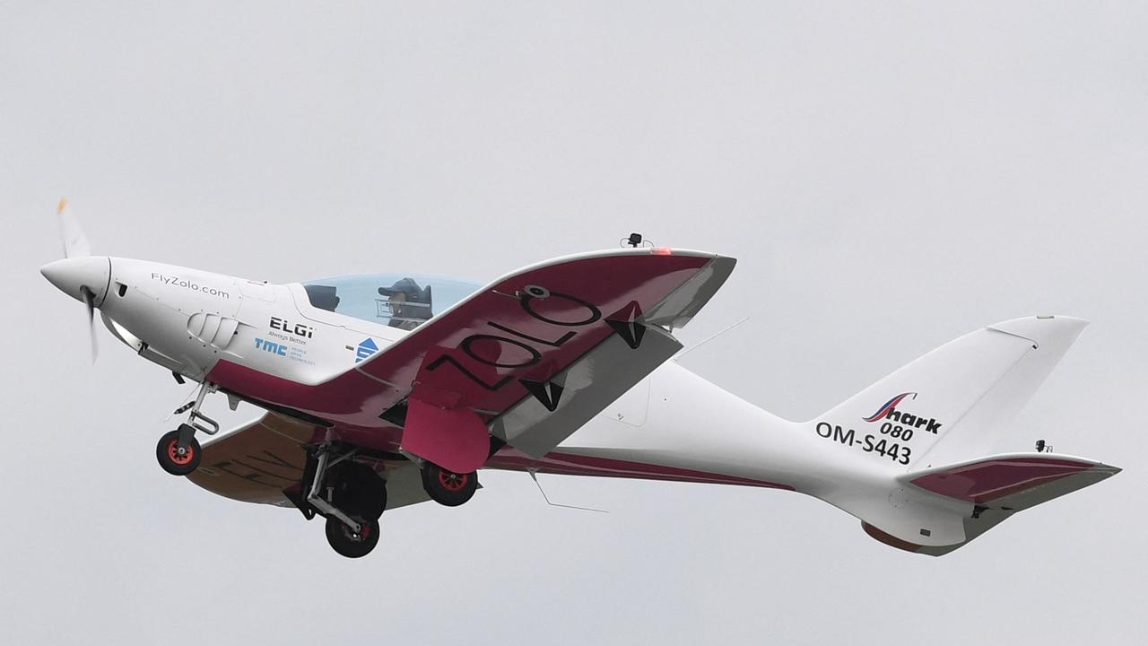 British-Belgian pilot Zara Rutherford, 19, takes off in her Shark ultralight aircraft on August 18 to begin her bid to become the youngest female to fly solo around the world. Picture: John Thys/AFP.