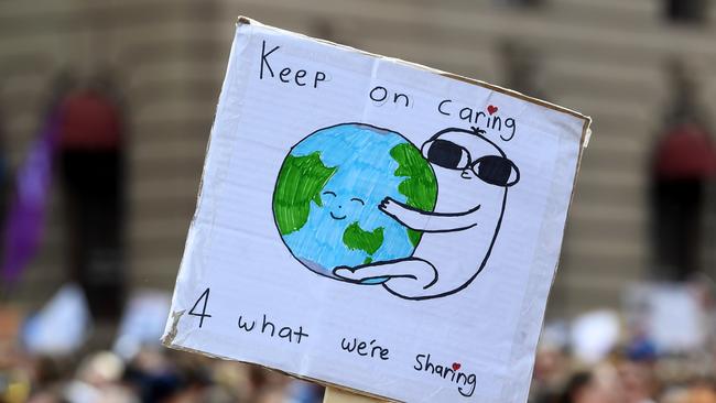 A protesters’ sign at the Global Strike 4 Climate rally in Melbourne. Picture: James Ross