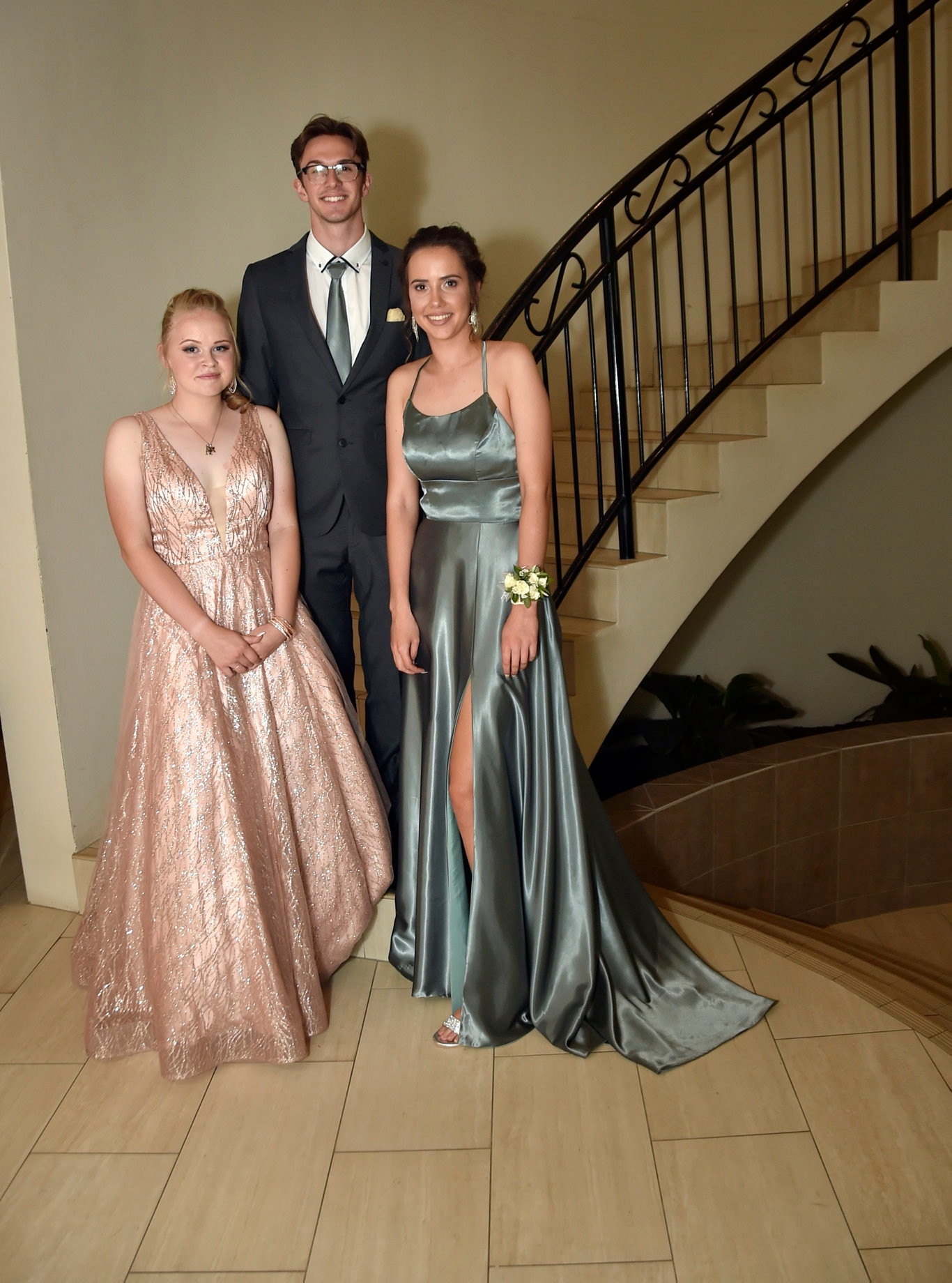 Toowoomba State High School formal at Picnic Point, (from left) Amber Dempsey, Keegan French and Anna Lawrie. Wednesday, November 13, 2019.