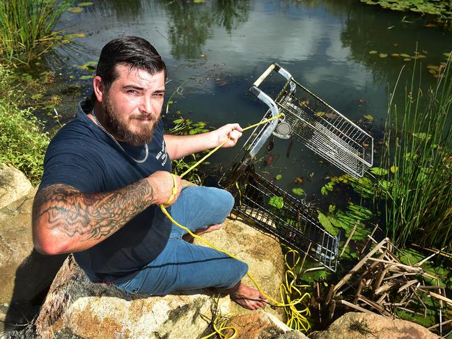 Magnet fisherman Jason Franks cleaning up Townsville waterways. Picture: Shae Beplate.