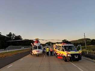 Westpac Life Saver Rescue Helicopter was tasked to male hit by car at on pacific highway between Ballina and Lennox Head.