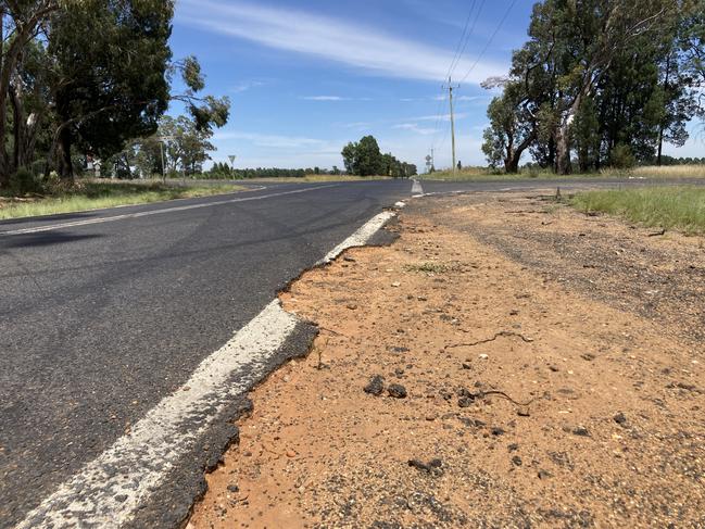 A broken Boothenba Rd, near the crash black spot. Picture: Ryan Young