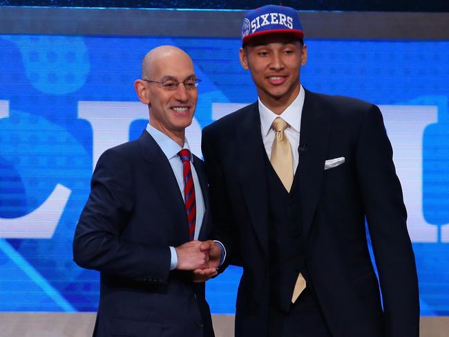 Ben Simmons with Commissioner Adam Silver after being drafted first overall by the Philadelphia 76ers in the first round of the 2016 NBA Draft