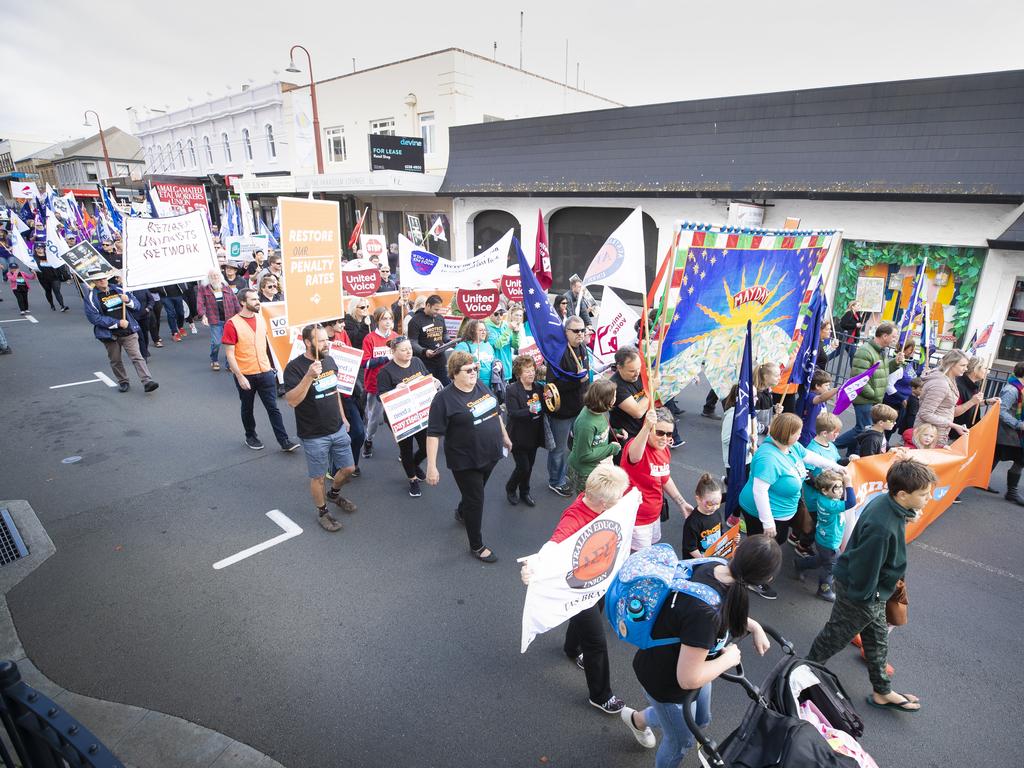 Annual May Day march by Unions in Hobart. Picture: RICHARD JUPE