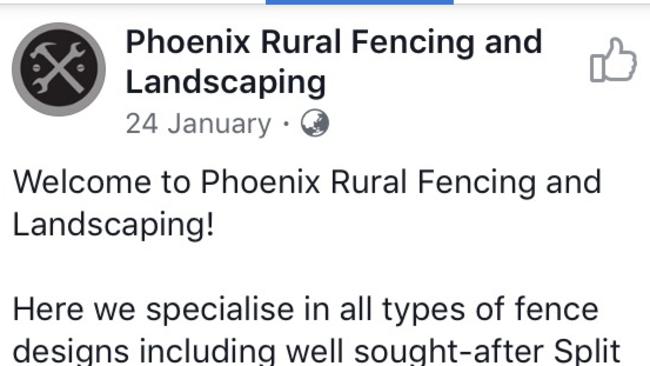 A Facebook page and Gumtree listings for "Phoenix Rural Fencing and Landscaping" have since been taken down. Photo: Supplied