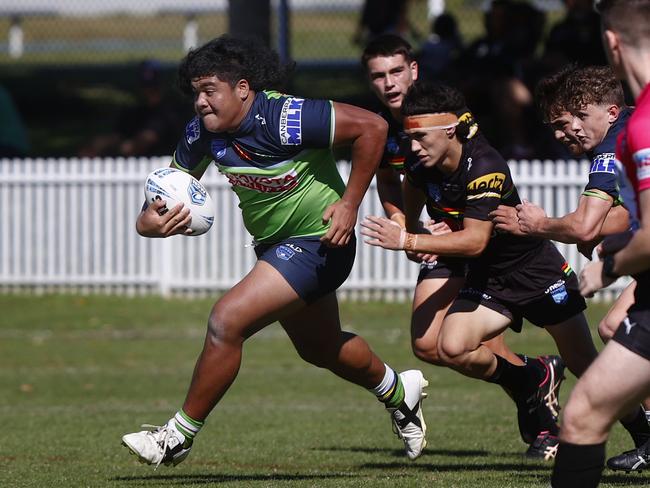 DAILY TEDAILY TELEGRAPH 15TH APRIL 2022Pictured at Ringrose Park in Wentworthville in western Sydney is Mathias Tomuli-Ah-Kuoi from the Canberra Raiders during a Harold Matthews Cup game against Penrith Panthers.Picture: Richard Dobson