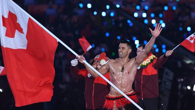 Mr Taufatofua, who is both a taekwondo athlete and cross-country skier, was also flag-bearer at the 2018 Winter Olympic Games in PyeongChang, North Korea. Picture: Kirill Kudryavtsev/AFP