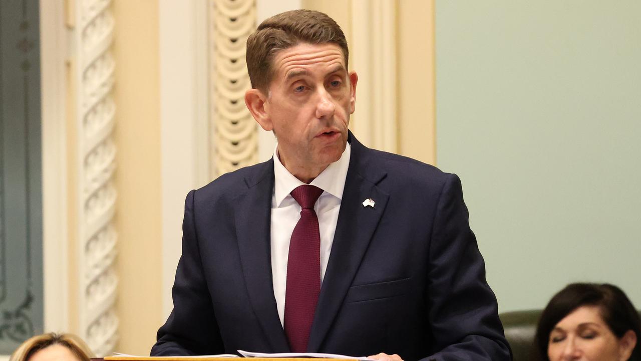 Treasurer Cameron Dick gives his 2023-24 budget speech at Parliament House in Brisbane. Picture: Liam Kidston