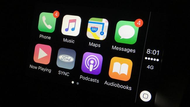 The Apple Car Play screen in Ford SYNC 3, which now better understands Australian accents. Picture: Supplied.