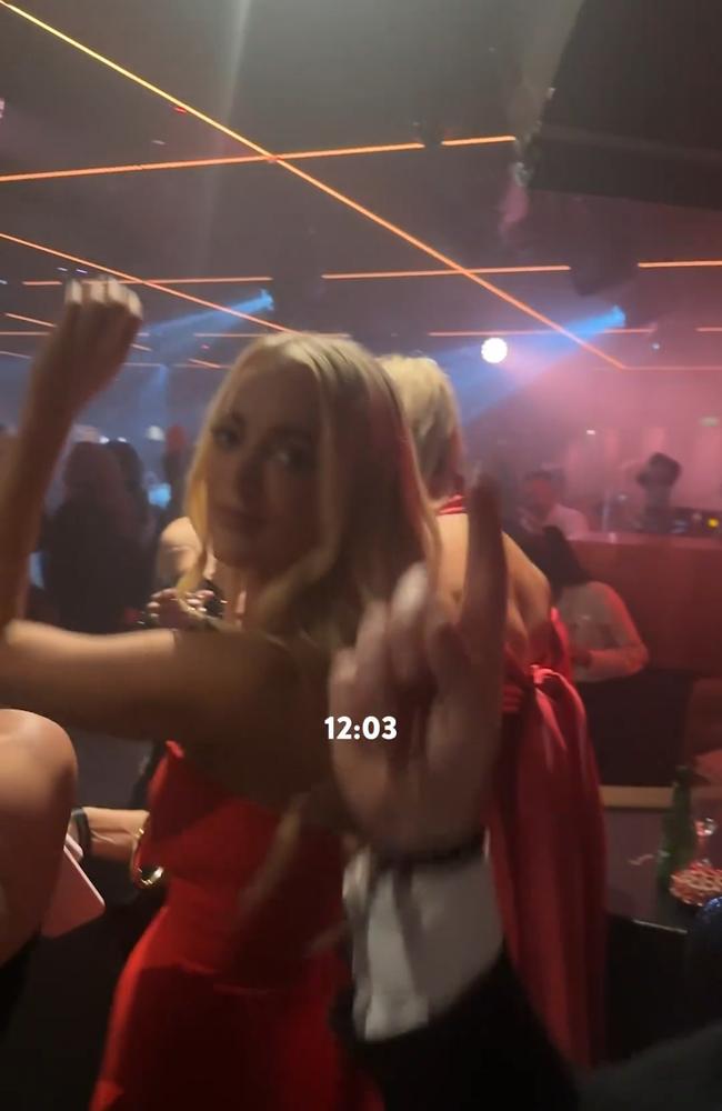 Clearly forgetting the early morning wake up call, Jackie O was keen to hit the dancefloor. Picture: kyleandjackieo/Instagram